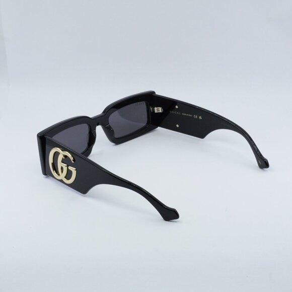 Gucci GG1425S 001 Sunglasses Black Rectangle Frame, Grey Lenses - Picture 10 of 11